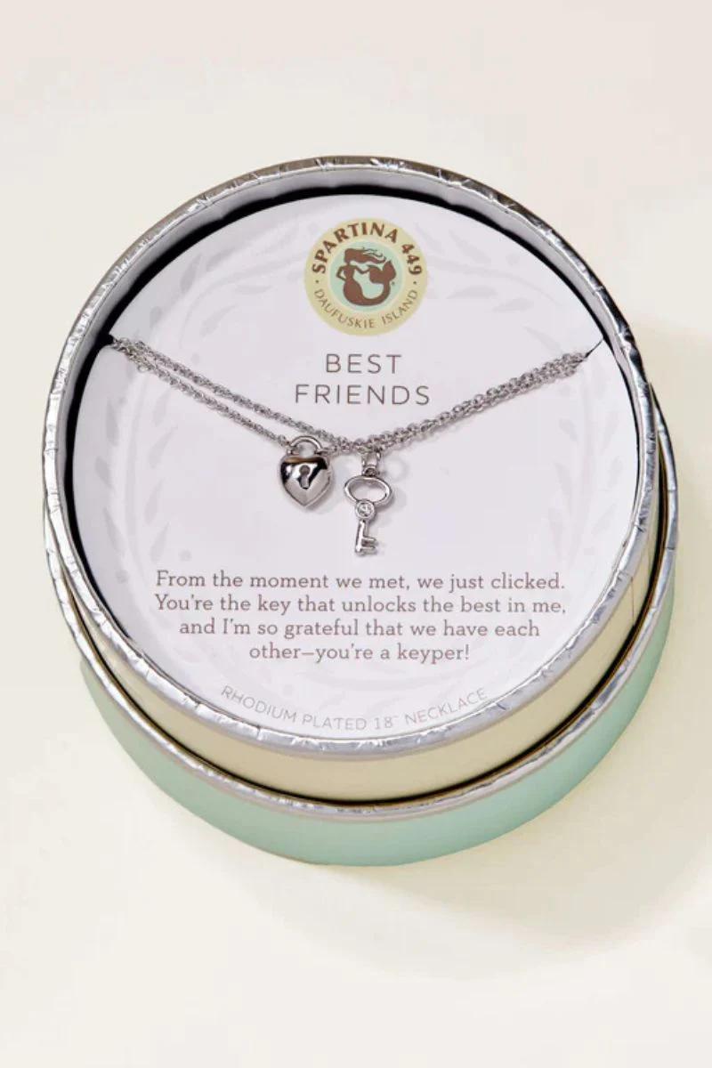 Spartina Sea La Vie Best Friends Heart Key Necklace Silver 2 piece set