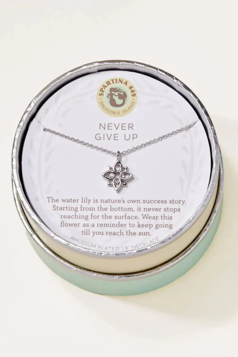 Spartina Sea La Vie Never Give Up Lotus Necklace Silver