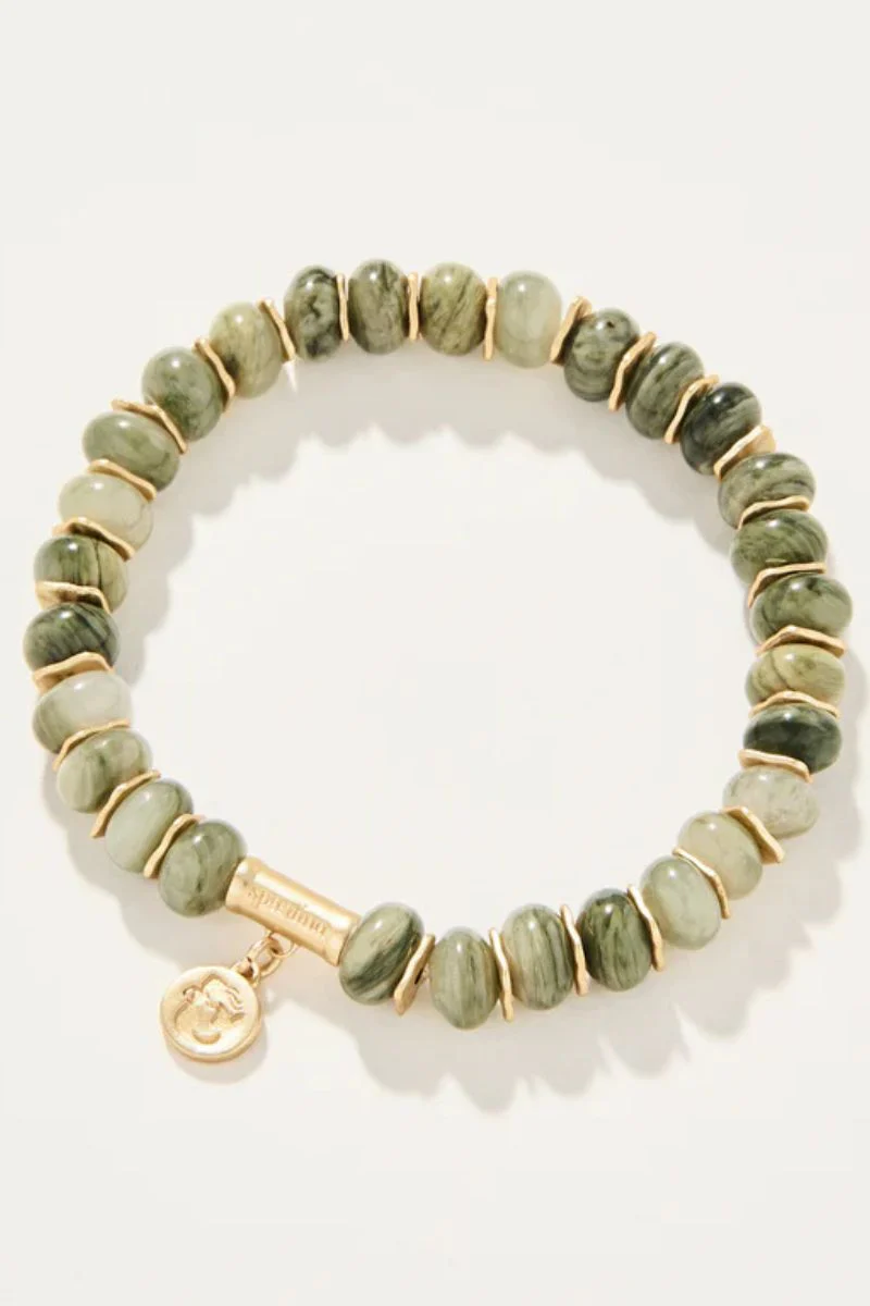 Spartina Stone Stretch Bracelet 8mm Silver Leaf Jasper - Image 2