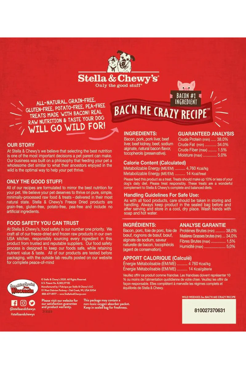 Stella & Chewy's Freeze Dried Wild Weenies Bac'n Me Crazy 3 oz - Image 2