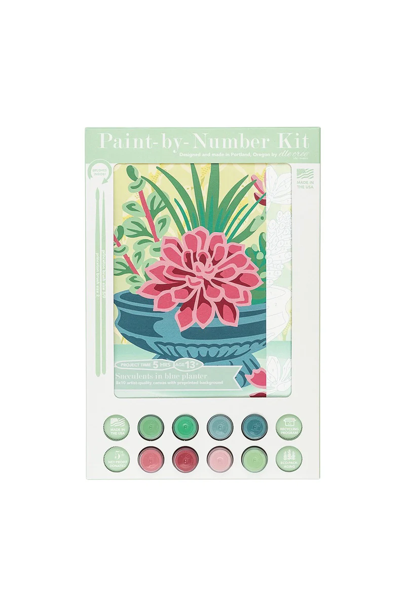 Succulents in Blue Planter Paint-by-Number Kit - Image 2