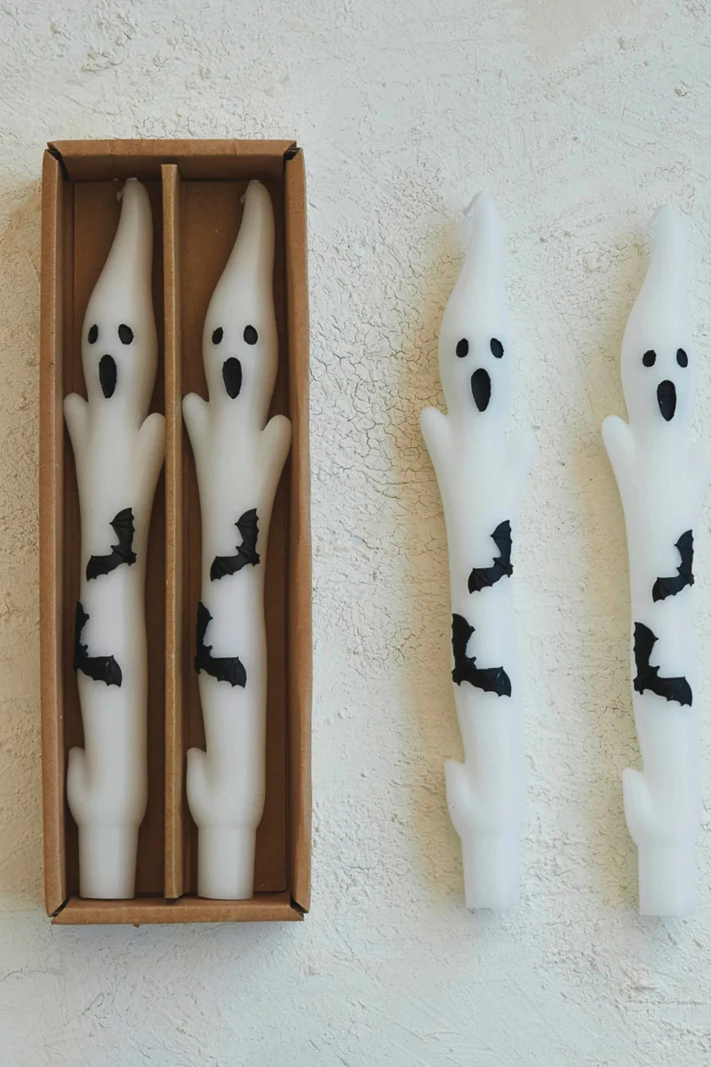 Candles Taper Ghost Shaped with Bats Unscented White & Black