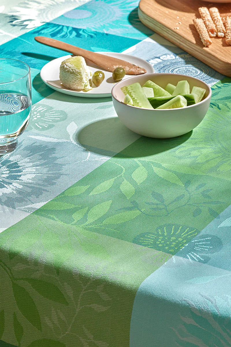 Garnier-Thiebaut Mille Tournesols Coated Tablecloth 59"x87" Chlorophylle