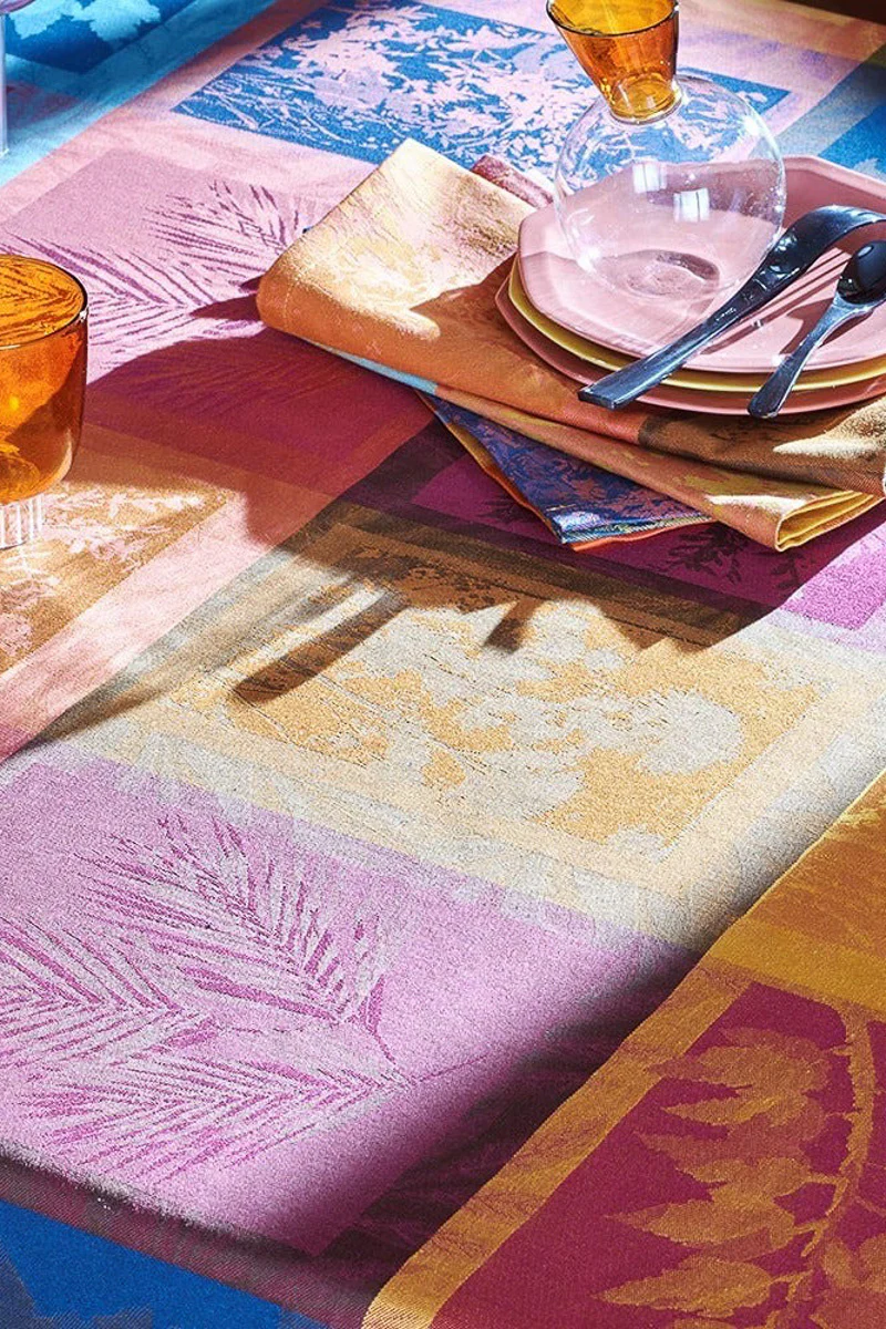Garnier-Thiebaut Mille Vegetaux Coated Tablecloth 69"x69" Sunset