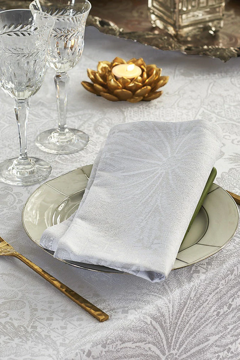 Garnier-Thiebaut Mille Isaphire Coated Tablecloth 69"x69" Blanc