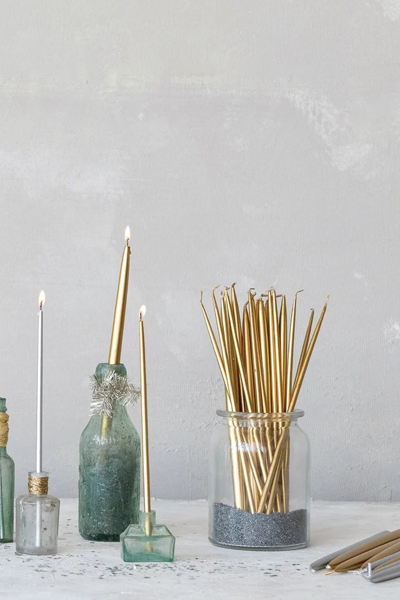 Thin Taper Candles 10" Gold Set of 24