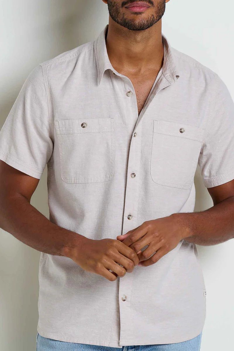 Toad & Co Men's Taj Hemp Short Sleeve Shirt Medium Oatmeal
