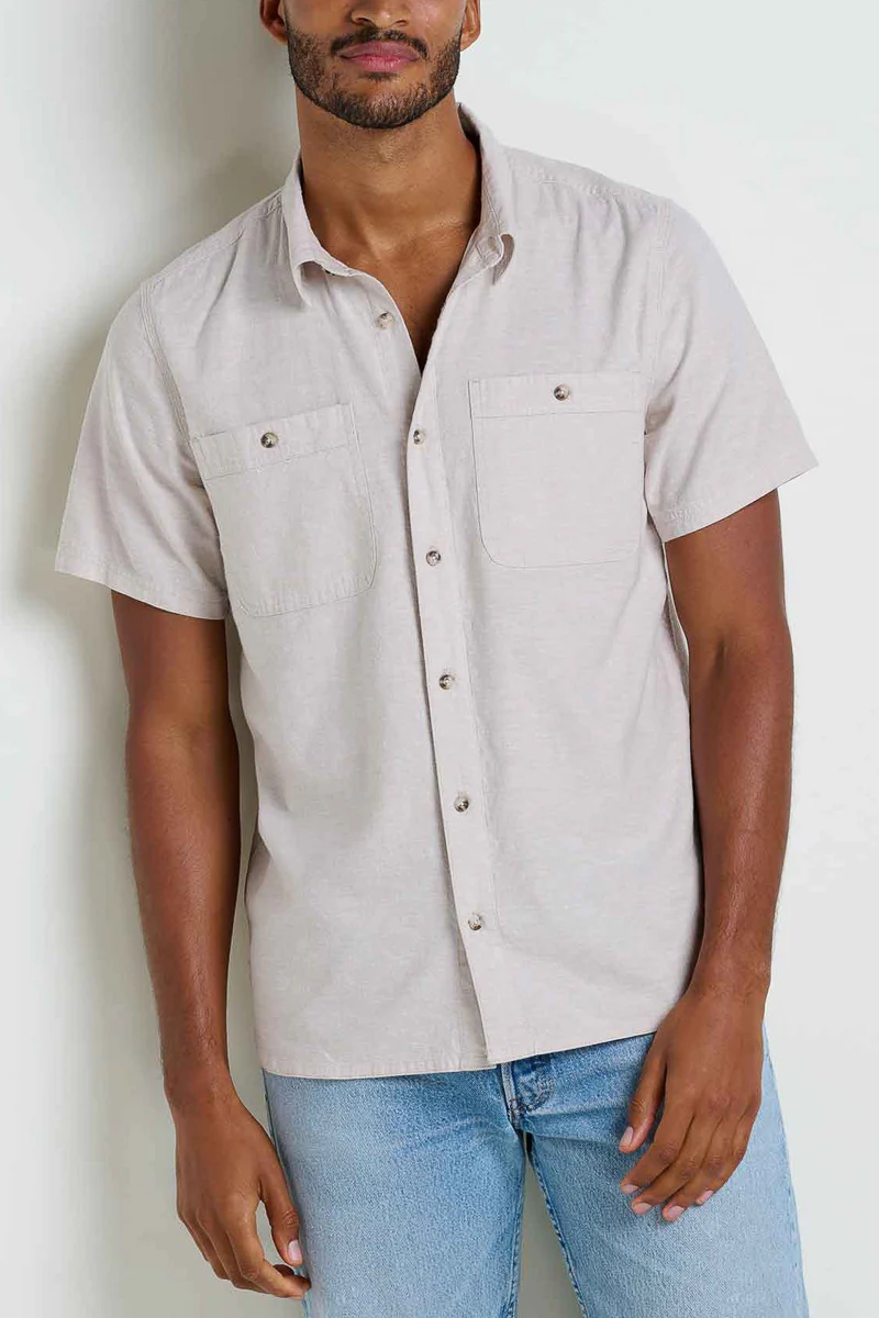 Toad & Co Men's Taj Hemp Short Sleeve Shirt Medium Oatmeal - Image 3