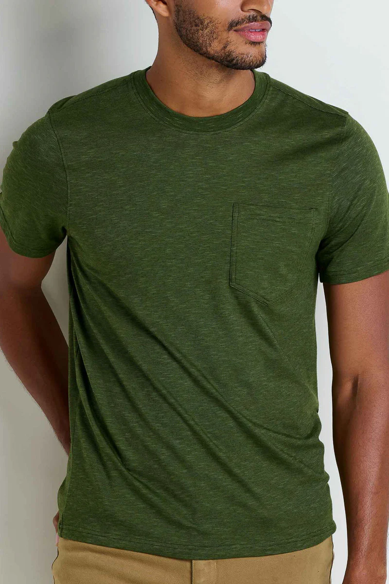 Toad & Co Men's Tempo Short Sleeve Pocket Crew Shirt Medium Epidote - Image 3