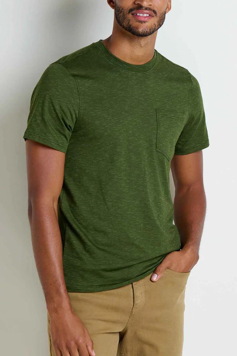 Toad & Co Men's Tempo Short Sleeve Pocket Crew Shirt Medium Epidote - Image 2