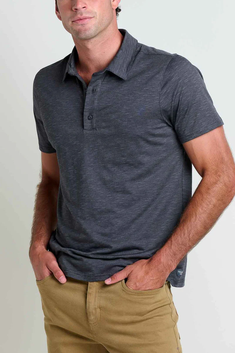 Toad & Co Men's Tempo Short Sleeve Polo Shirt Medium Soot
