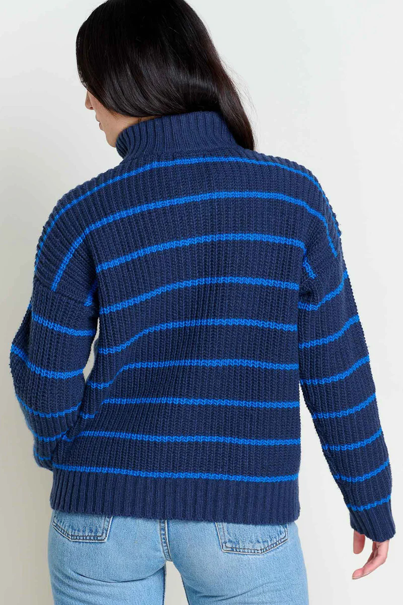 Toad & Co Women's Moss Point Henley Sweater Nautical Stripe Extra Large - Image 3