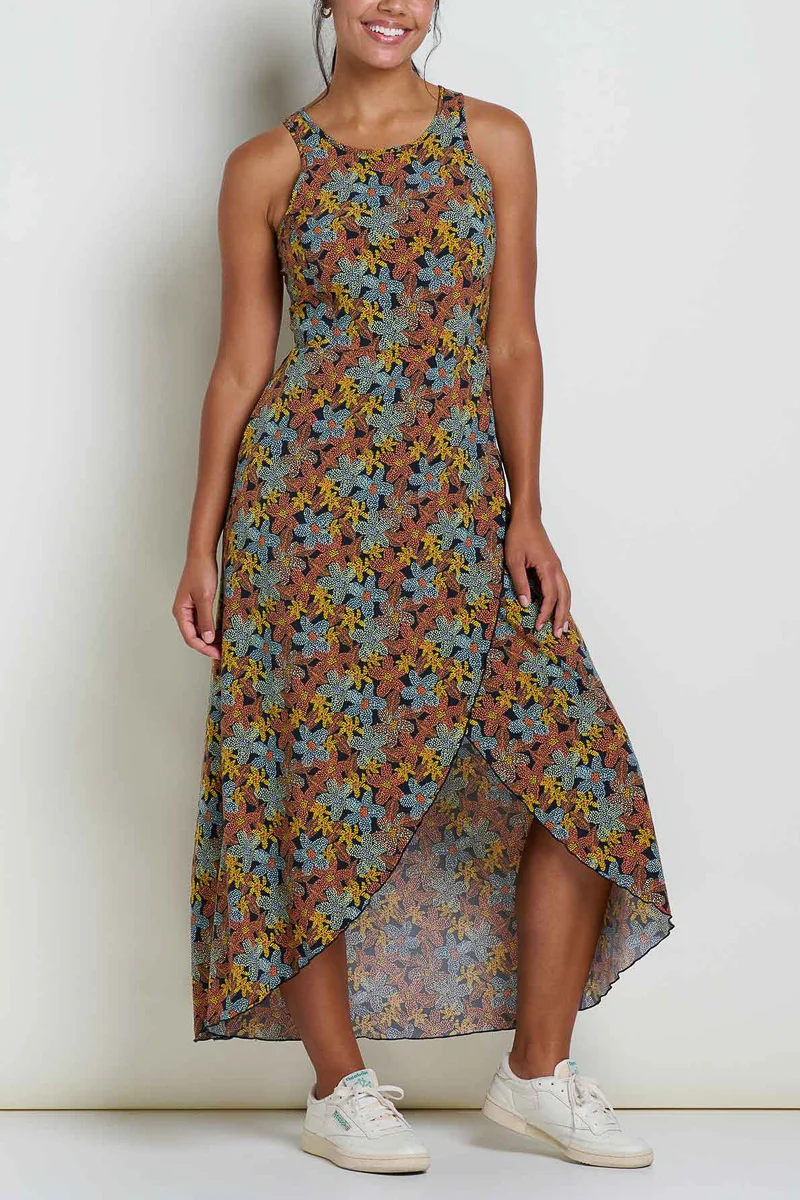 Toad & Co Women's Sunkissed Maxi Dress Extra Large Black Floral Dot Print