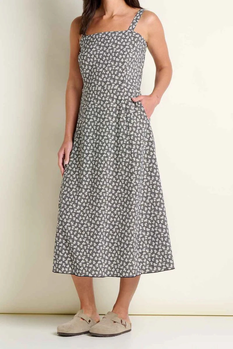 Toad & Co. Women's Sunkissed Tank Midi Dress L Black and Salt Print
