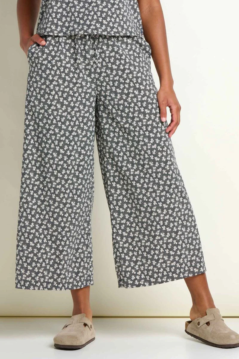Toad & Co. Women's Sunkissed Wide Leg Crop Pant XL Black and Salt Print