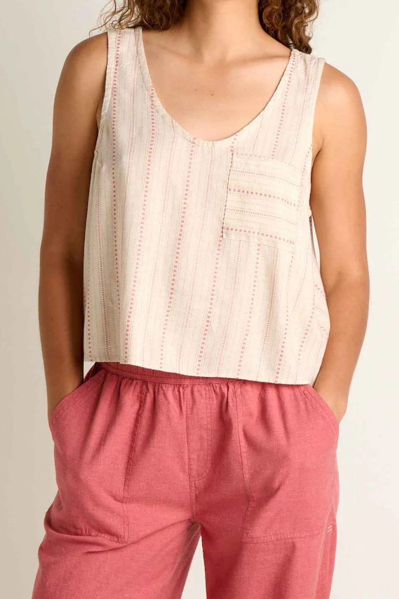 Toad & Co. Women's Taj Hemp Button Back Tank L London Fog Dobby