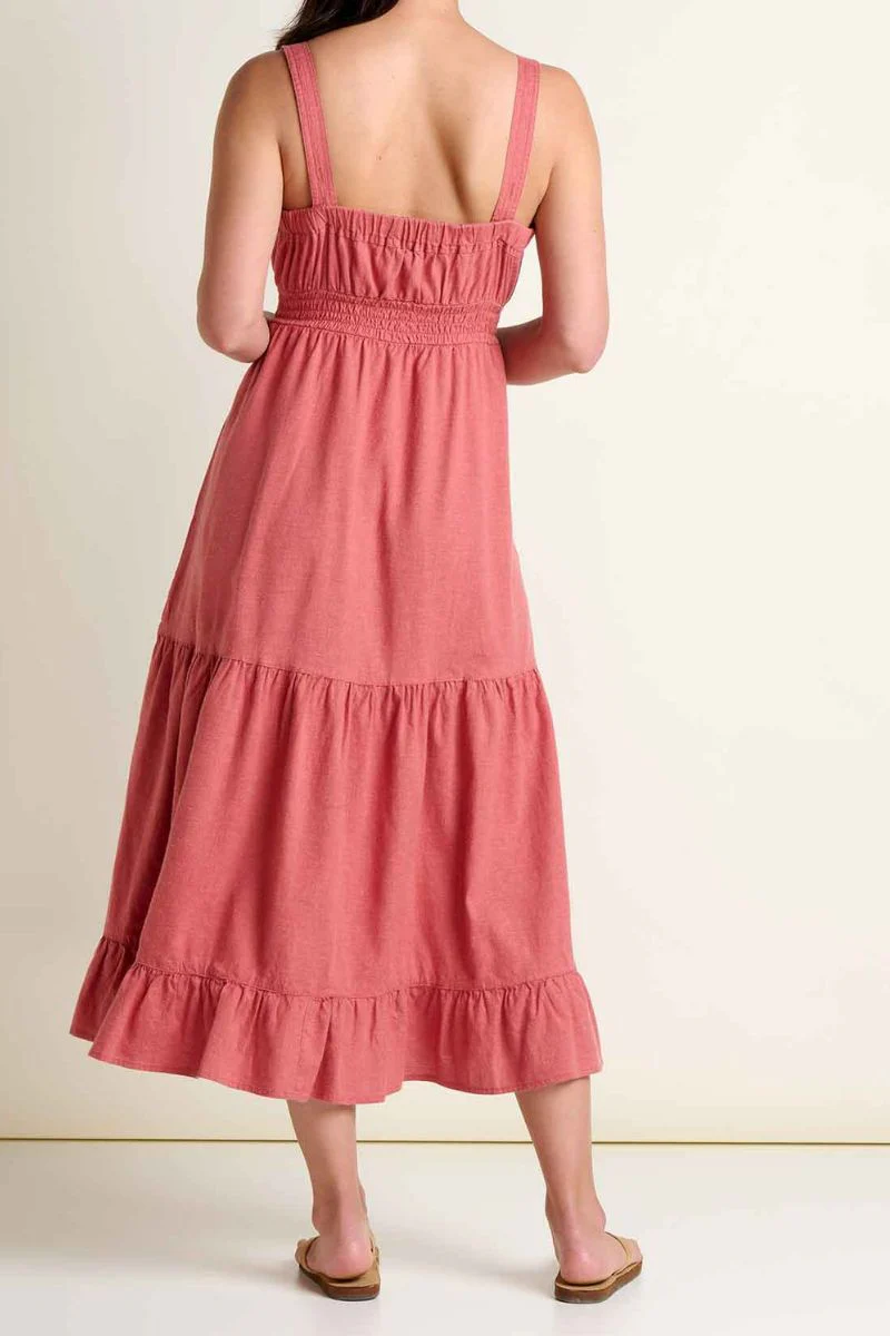 Toad & Co. Women's Taj Hemp Tiered Midi Dress L Dusty Cedar - Image 2