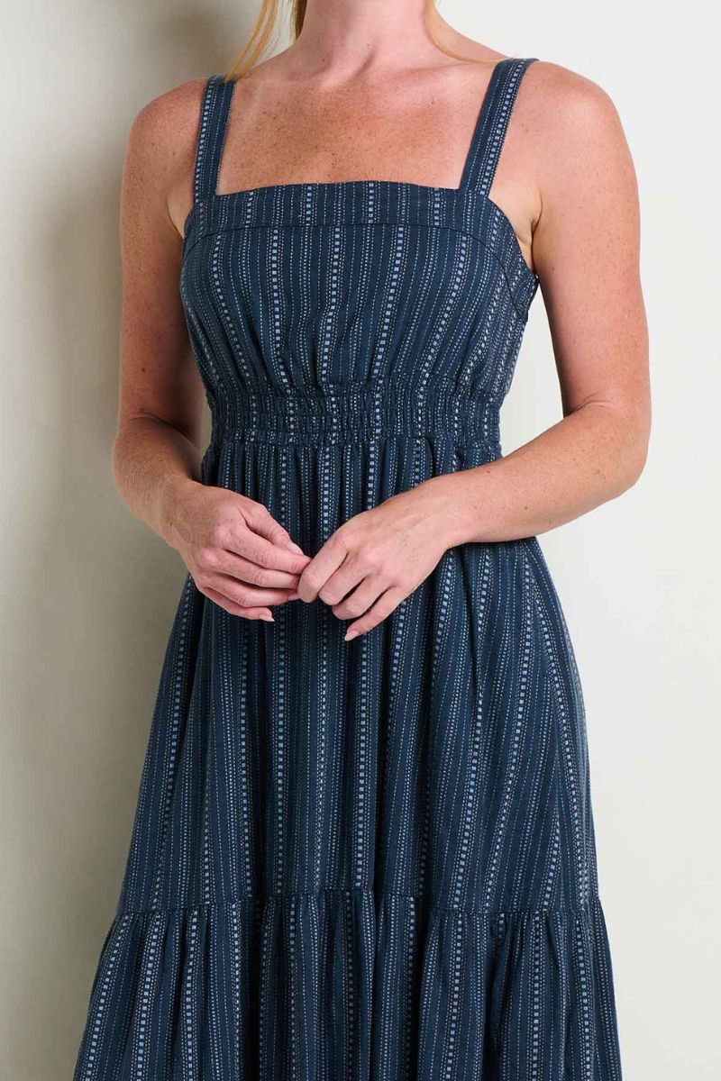 Toad & Co. Women's Taj Hemp Tiered Midi Dress L Midnight Dobby - Image 3