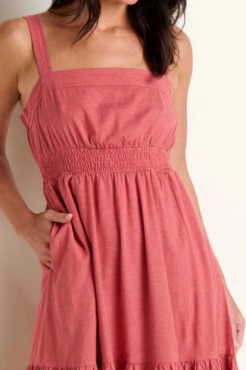 Toad & Co. Women's Taj Hemp Tiered Midi Dress XL Dusty Cedar