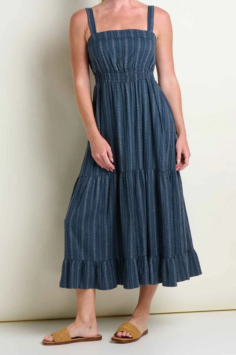 Toad & Co. Women's Taj Hemp Tiered Midi Dress XL Midnight Dobby