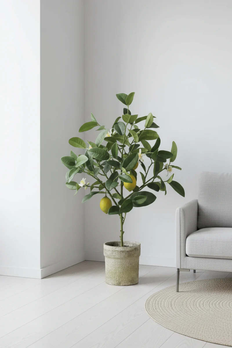 Faux Lemon Topiary In Pot 25" Yellow & Green