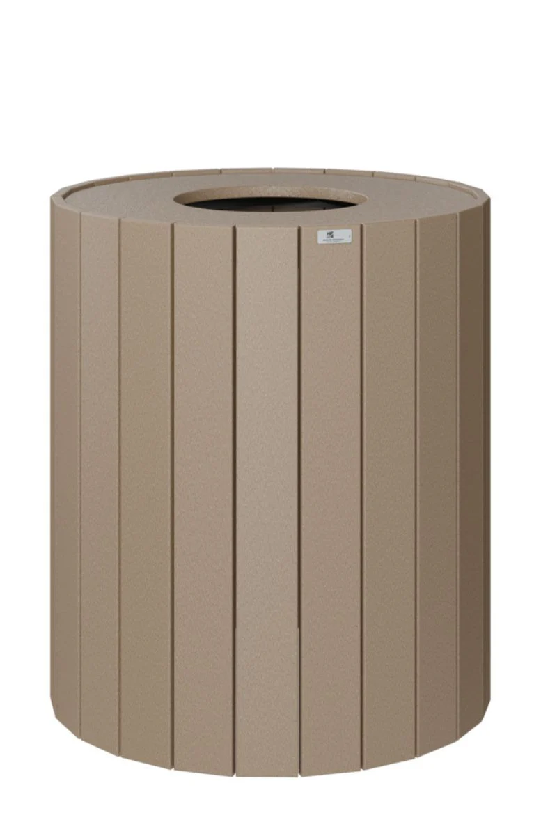 Berlin Gardens Round Trash Can Weatherwood 32 gal