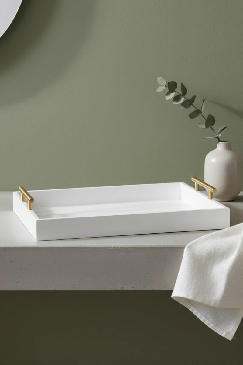 Tray with Handles Large White & Gold