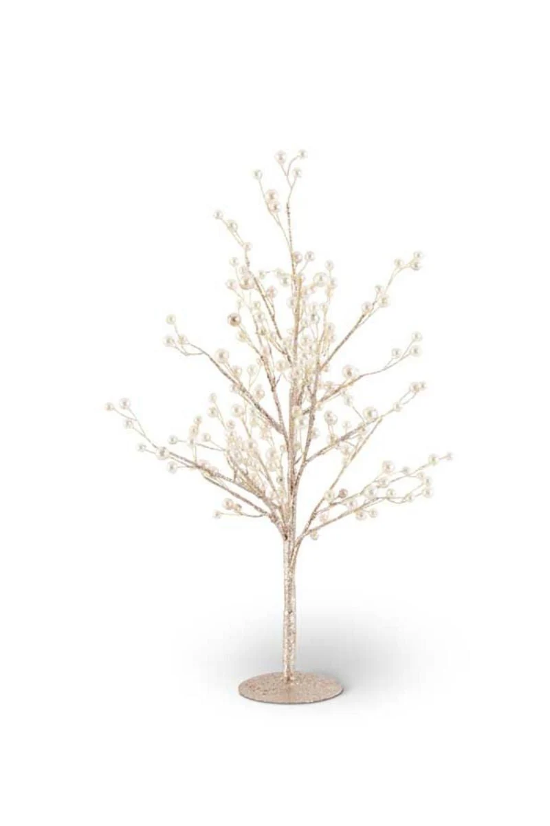 Faux Gold Glittered Twig Tree with Pearls 18"