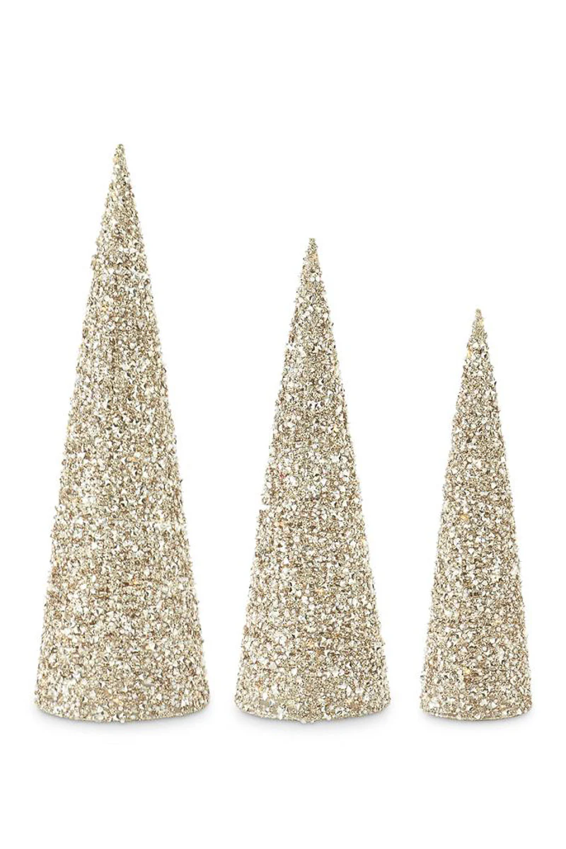 Sequins and Bead Embellished LED Cone Tree Medium Champagne - Image 2