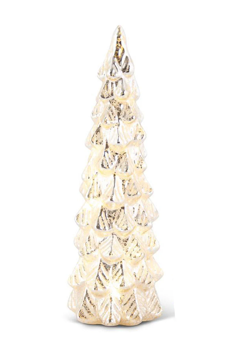 Glittered Mercury Glass LED Tree Large Silver