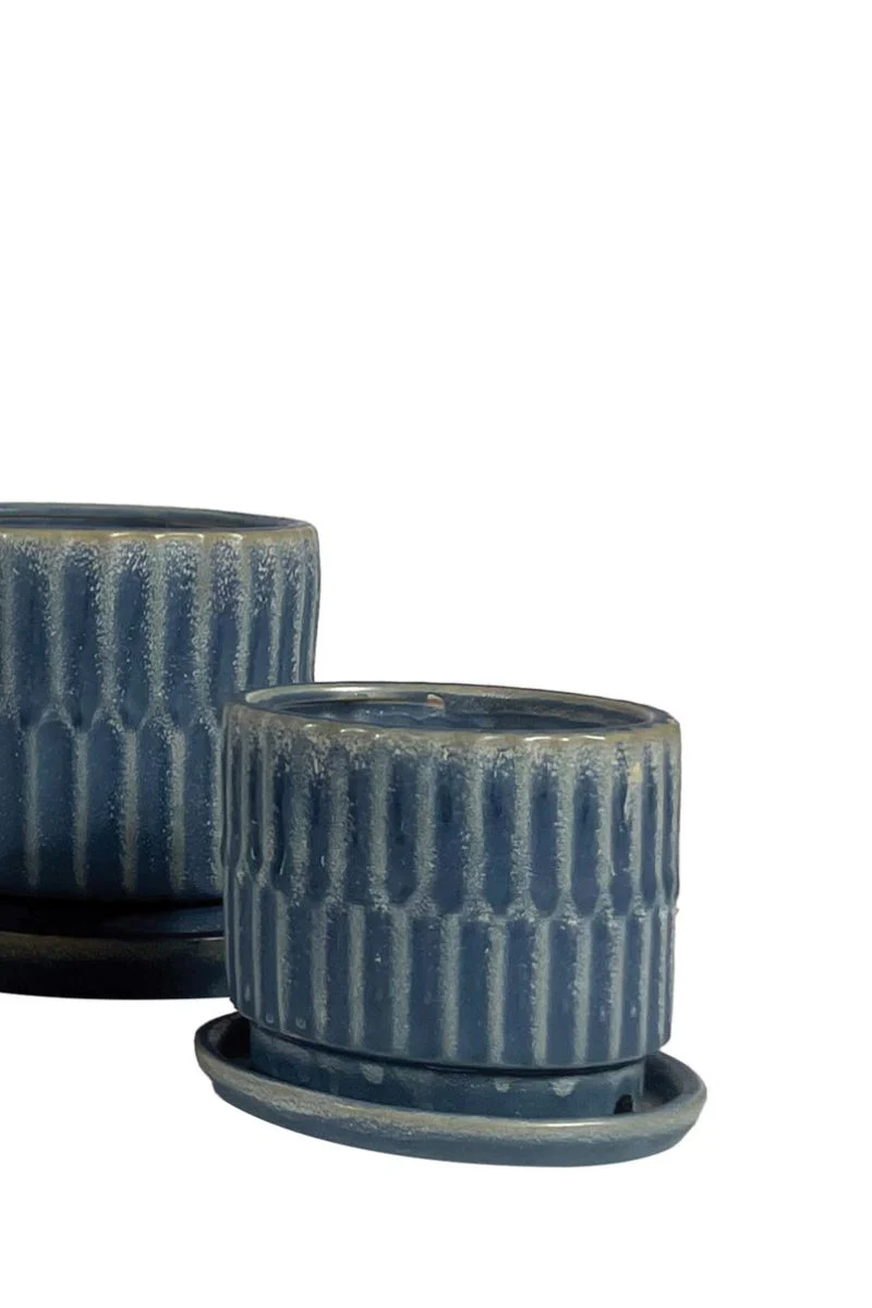 Alfresco Village Petits Pot with Saucer 6" Blue