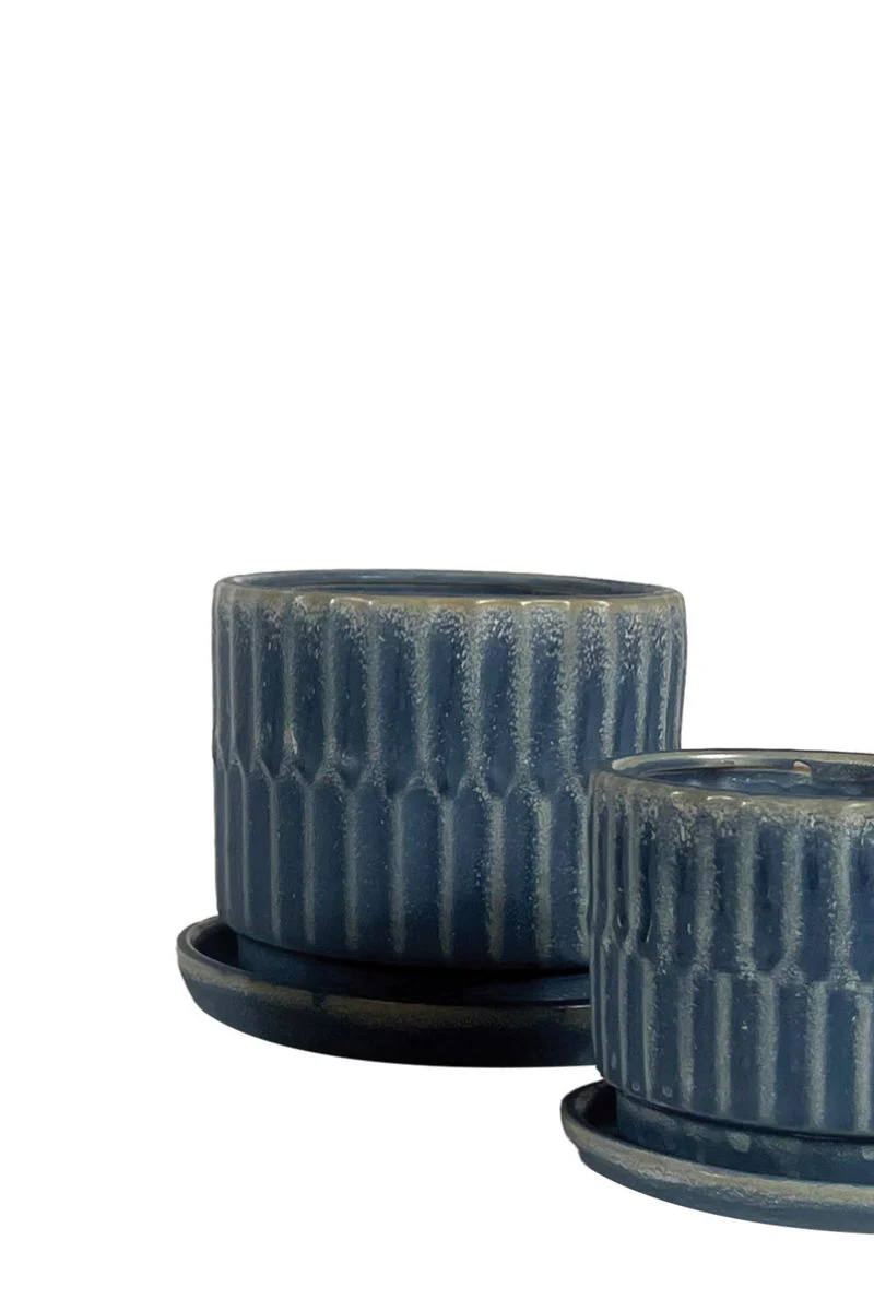 Alfresco Village Petits Pot with Saucer 8" Blue
