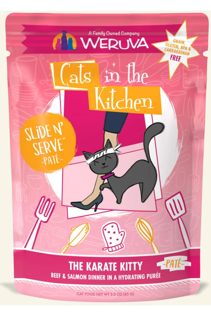 Weruva Cats In The Kitchen Slide N' Serve Pate The Karate Kitty Beef & Salmon Dinner Pouch 3 oz
