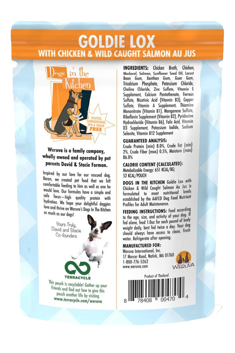 Weruva Dogs In The Kitchen Goldie Lox with Chicken & Wild Caught Salmon Au Jus Pouch 2.8 oz - Image 2