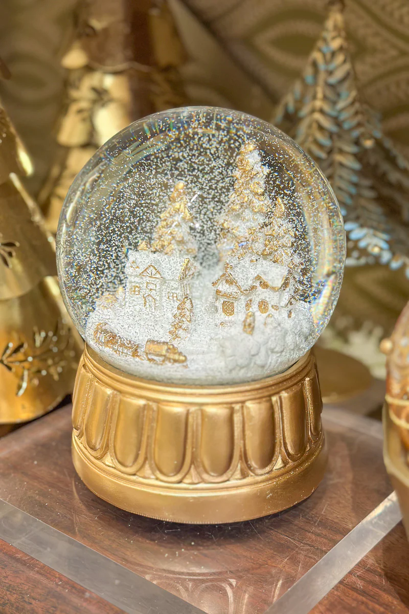 Winter Scene Musical Snow Globe 7.75" Gold & Cream