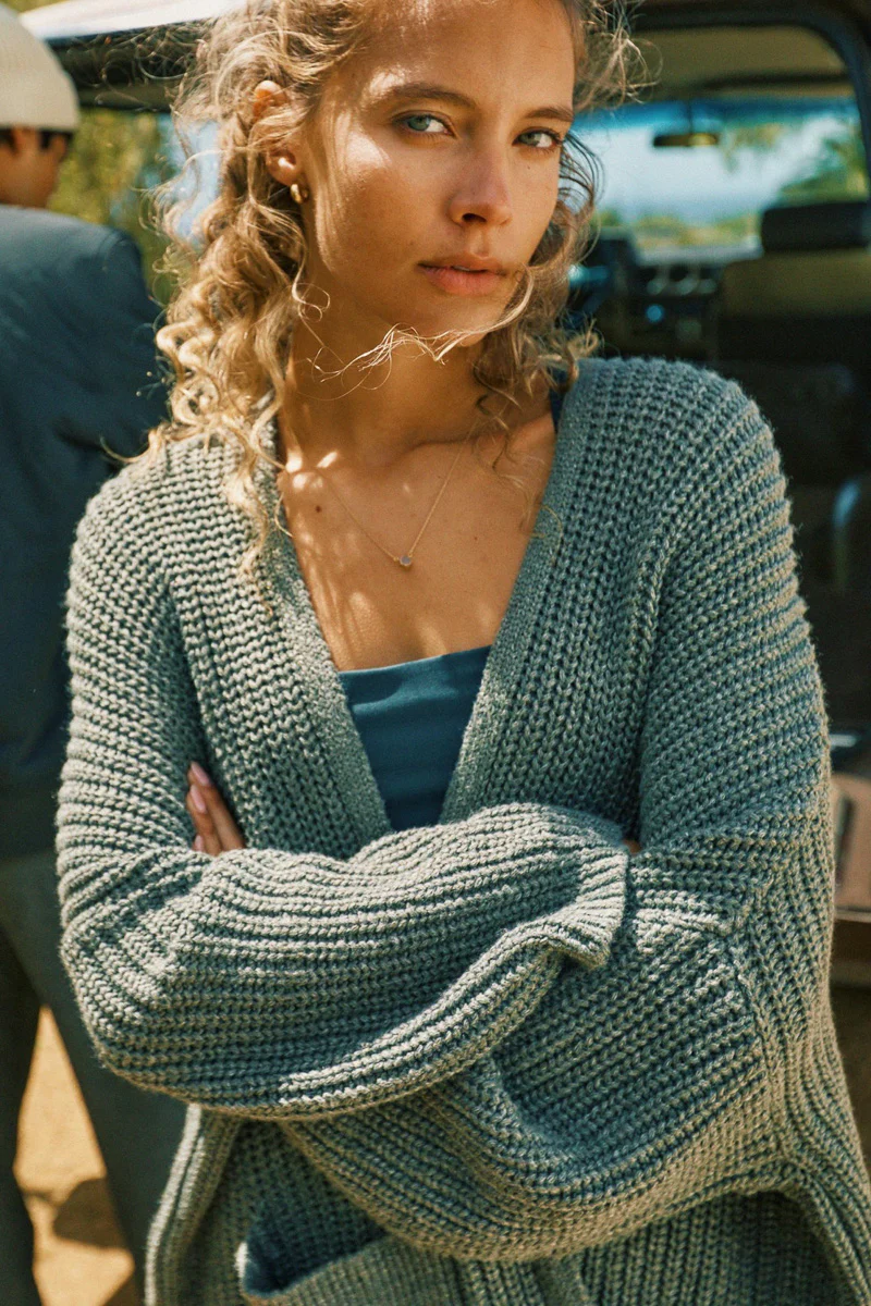 Women's Sunday River Long Cardigan Medium Thyme - Image 2